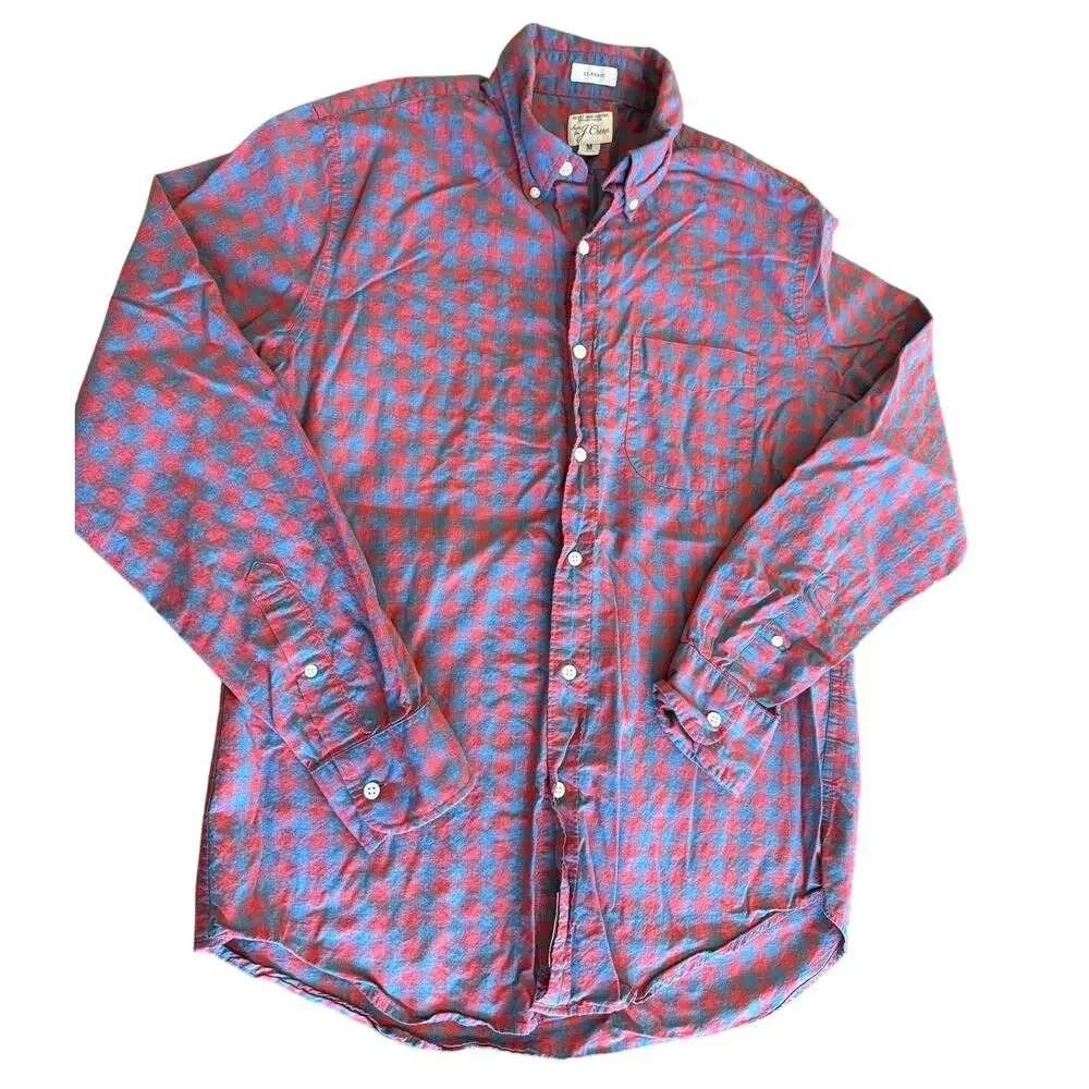 J. CREW Secret Wash Cotton Check Classic Button Down Casual Shirt Top M J Crew
